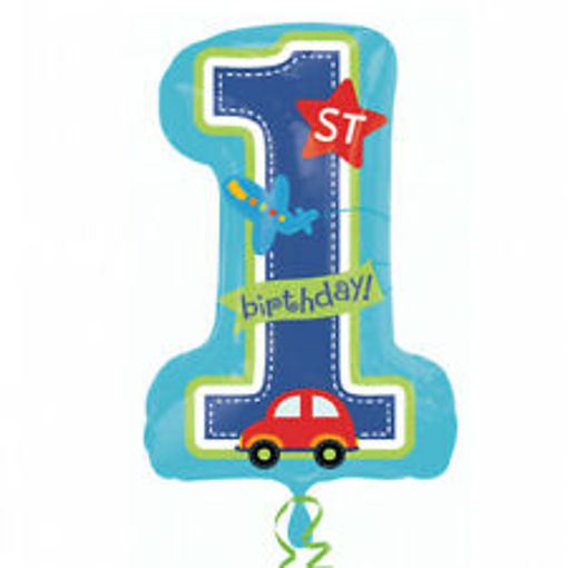 Picture of ALL ABOARD 1ST BIRTHDAY BOY SUPER SHAPE FOIL BALLOON 19INX28